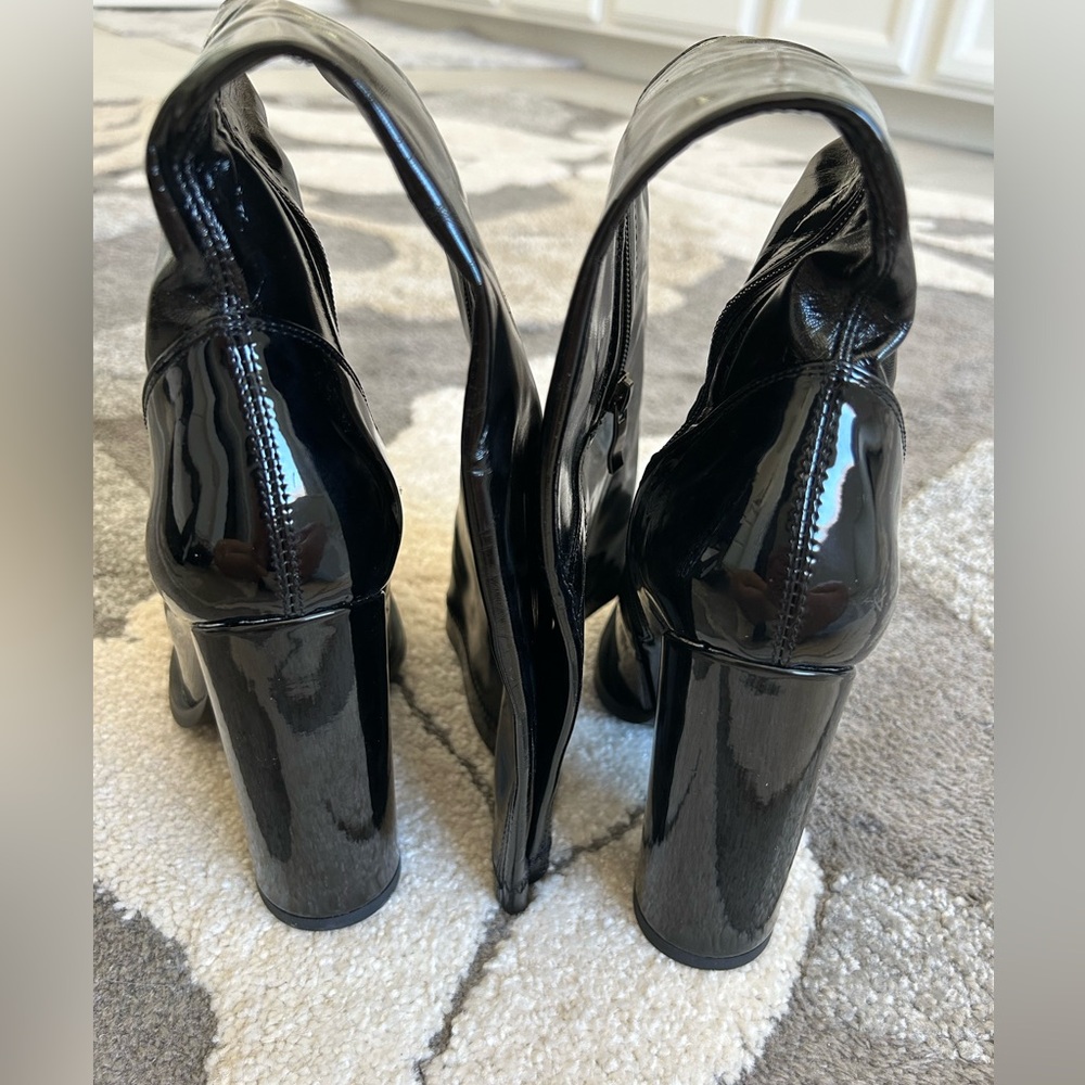 Black Knee High Block Heel Sock Boot - Picture 7 of 15